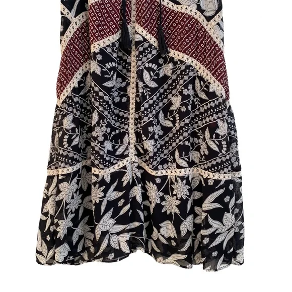 Anthropologie Floreat Grasslands Black Floral Crochet Trim Midi Dress 14 - Picture 5 of 8